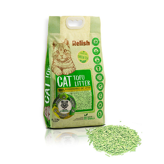 Relish Cat Tofu Litter Green Tea - Биоразградима котешка тоалетна тофу - Зелен Чай - 6 л