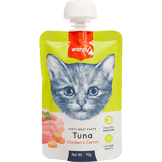 Wanpy Tasty Cat - Месна паста риба тон, пиле и морков - 90 гр