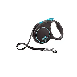 Flexi Black Design Blue - Автоматичен повод за куче лента 5 метра - Светло синьо