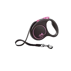 Flexi Black Design - Автоматичен повод за куче лента 5м - Розово