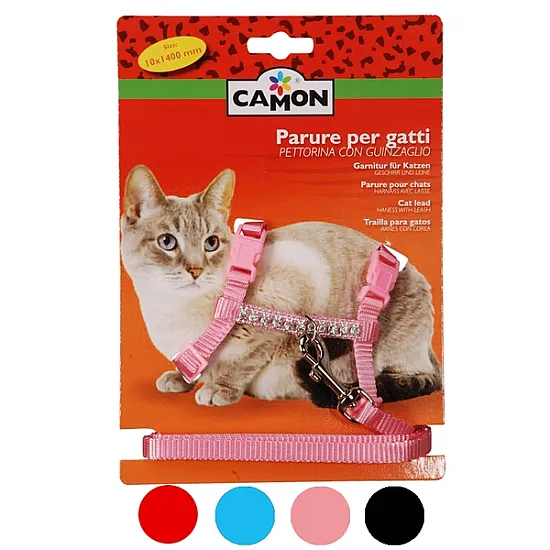 Camon Комплект повод и нагръдник за коте с камъчета