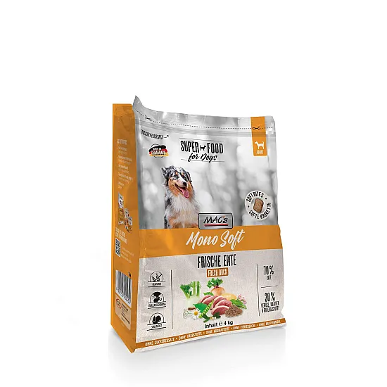 Mac's Dog Mono Soft Fresh Duck - Мека гранулирана храна за кучета с чувствителен стомах - 4 кг