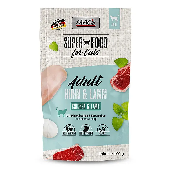 Mac's Cat Adult Chicken and Lamb - Пауч за котки с пиле, агне, билки и котешка трева