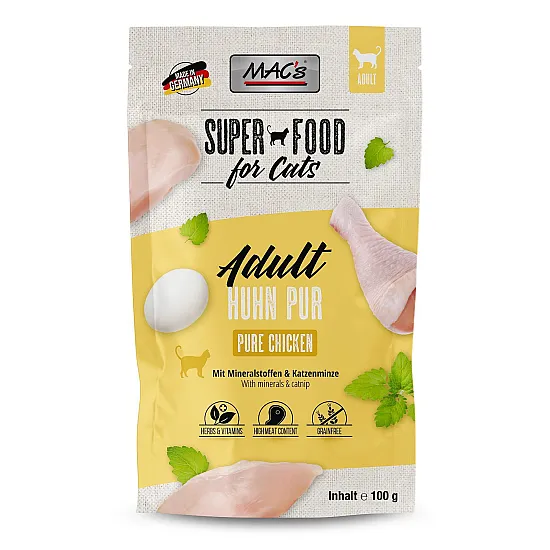 Mac's Cat Adult Pure Chicken - Пауч за котки с чисто пилешко месо и котешка трева