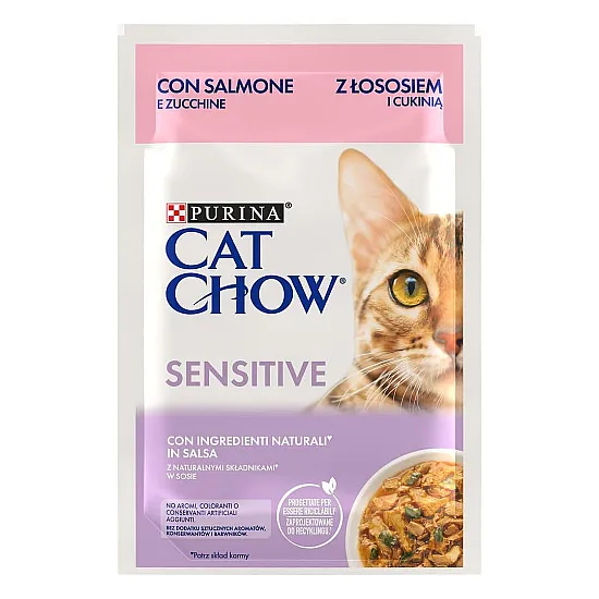 Purina Cat Chow Adult Cat Sensitive Salmon - Пауч за чувствителни котки със сьомга и тиква
