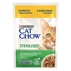 Purina Cat Chow Sterilised Cat Chicken - Пауч за кастрирани котки с пиле и патладжан