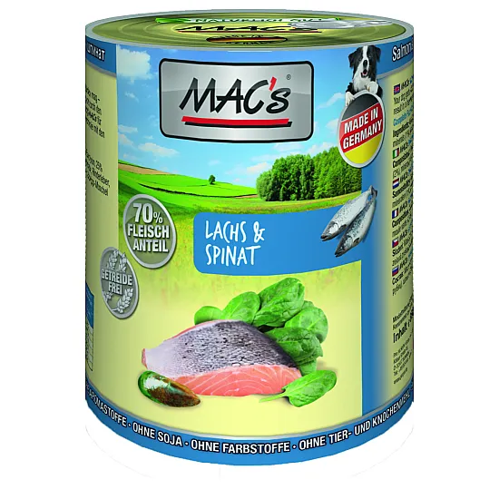 Mac’s Кучешка консерва Dog with Salmon,Pasta and Spinach - сьомга, паста и спанак