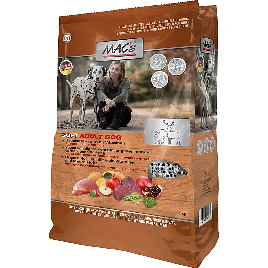 Mac’s Soft Adult with Deer and Turkey - Полувлажна храна за възрастни кучета с еленско и пуешко месо 5кг