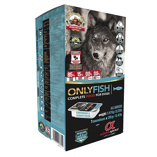 Alpha Spirit Fish - Полу- суха храна за кучета с риба - 9.5 кг - 45 монодози по 210 гр