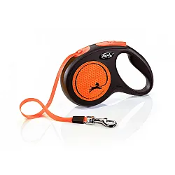 Flexi Classic Neon Orange - Автоматичен повод за кучета - лента, светлоотразителен, оранжев, 5 м