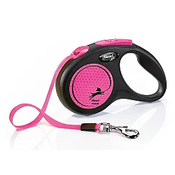 Flexi Classic Neon Pink - Автоматичен повод за кучета - лента, светлоотразителен, розов, 5 м