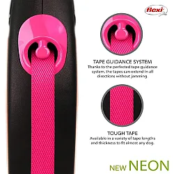 Flexi Classic Neon Pink - Автоматичен повод за кучета - лента, светлоотразителен, розов, 5 м