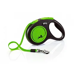 Flexi Classic Neon Green - Автоматичен повод за кучета - лента, светлоотразителен, зелен, 5 м