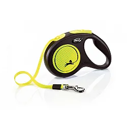 Flexi Classic Neon Yellow - Автоматичен повод за кучета - лента, светлоотразителен, жълт, 5 м