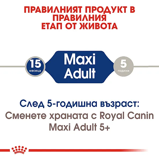 Royal Canin Adult Maxi - Пълноценна суха храна за кучета от едри породи от 15 месеца до 5 години